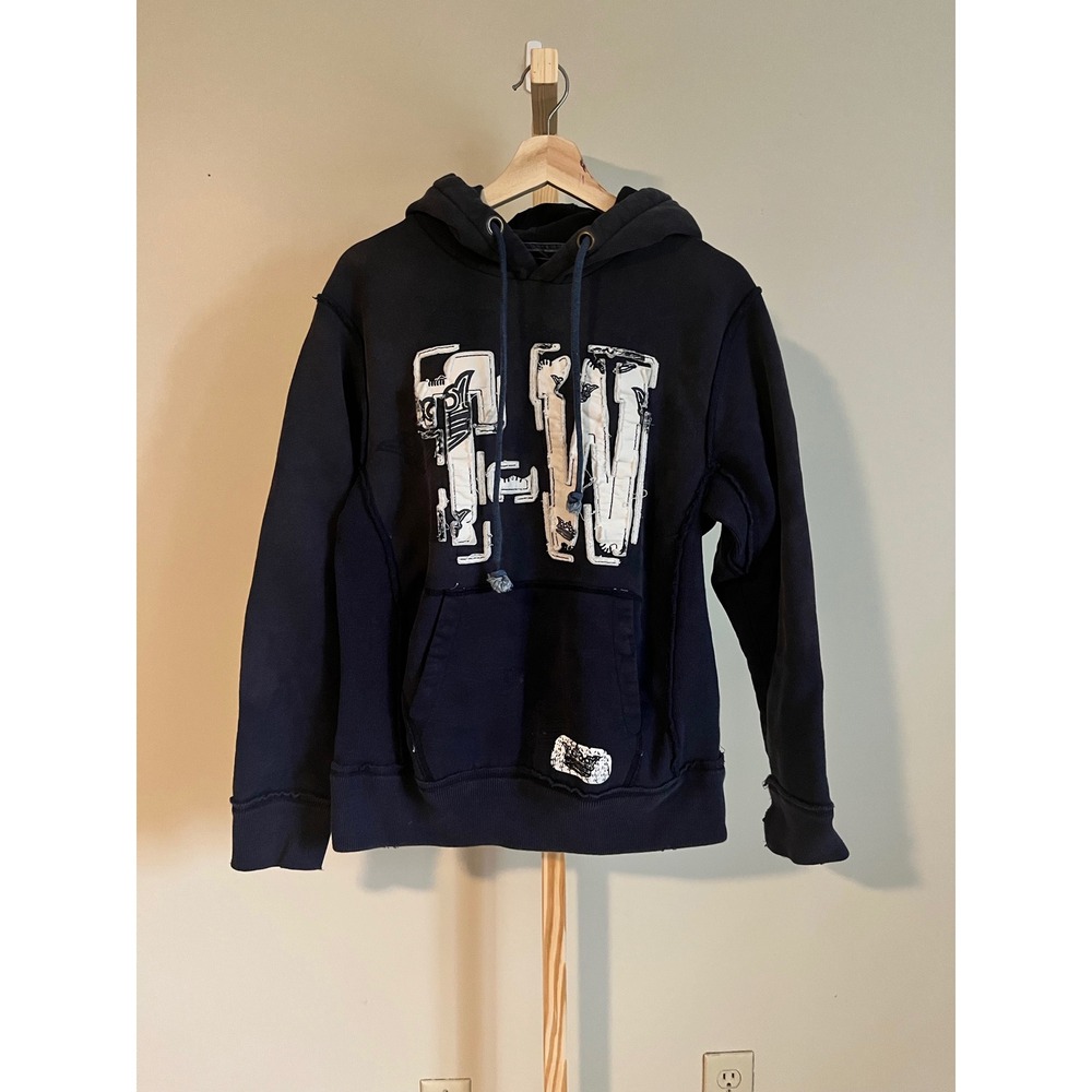 T-Wear Mens Navy Blue Graphic Hoodie Sweatshirt Designed in Italy Size L